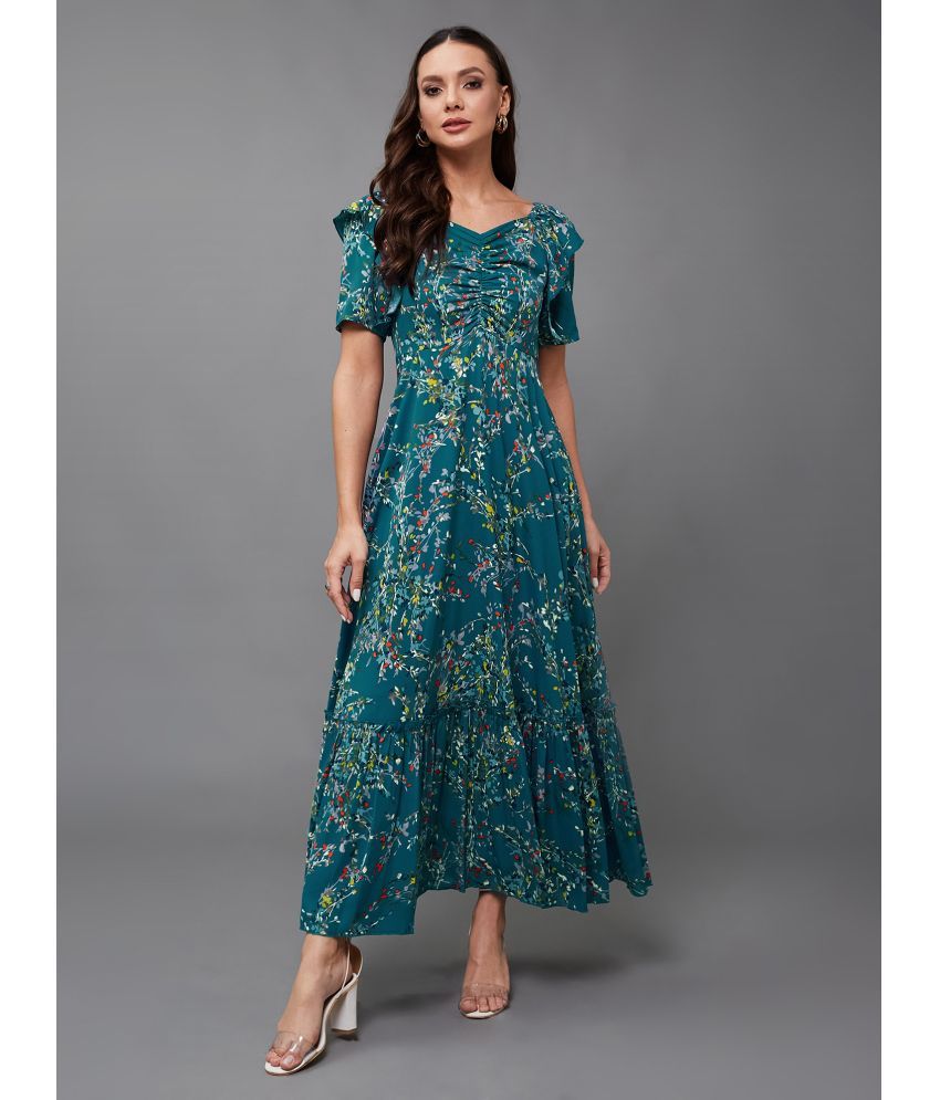     			Miss Chase Crepe Printed Midi Women's Fit & Flare Dress - Turquoise ( Pack of 1 )