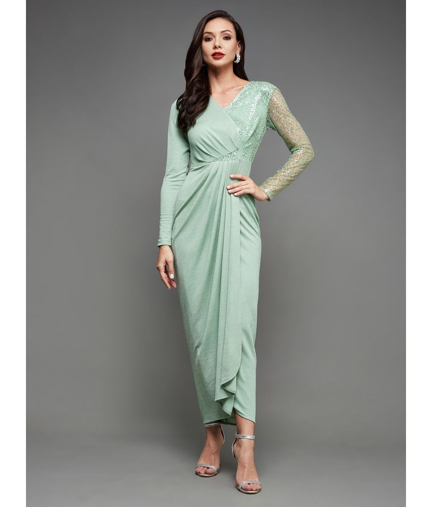     			Miss Chase Polyester Embellished Full Length Women's Asymmetric Dress - Green ( Pack of 1 )