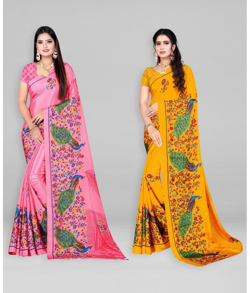     			Vibhagyaa Crepe Printed Saree With Blouse Piece ( Multicolor , Pack of 2 )