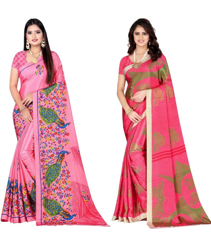     			Vibhagyaa Crepe Printed Saree With Blouse Piece ( Pink , Pack of 2 )