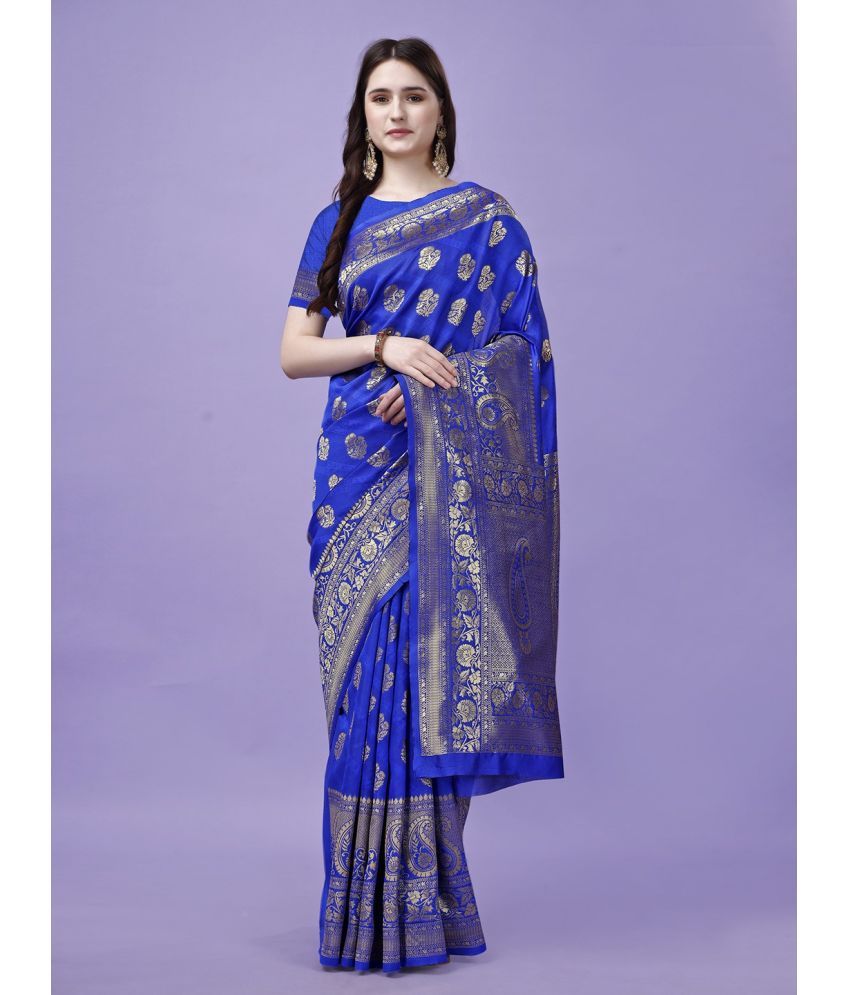     			Vibhagyaa Silk Self Design Saree With Blouse Piece ( Blue , Pack of 1 )