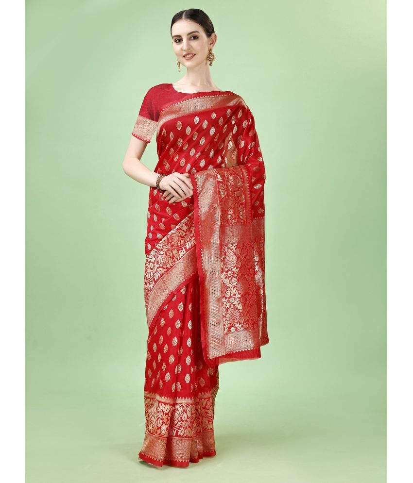     			Vibhagyaa Silk Self Design Saree With Blouse Piece ( Red , Pack of 1 )