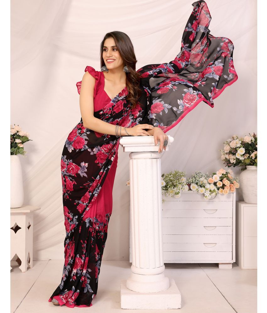     			Yashika Georgette Printed Saree With Blouse Piece ( Pink , Pack of 1 )