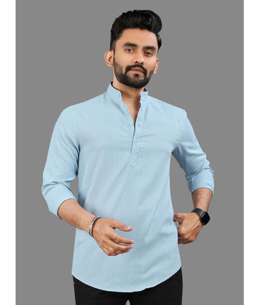     			allan peter Light Blue Cotton Blend Men's Shirt Style Kurta ( Pack of 1 )