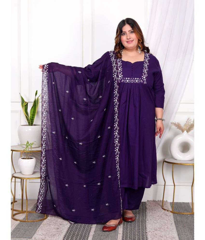     			miravan Cotton Embroidered Kurti With Palazzo Women's Stitched Salwar Suit - Purple ( Pack of 1 )