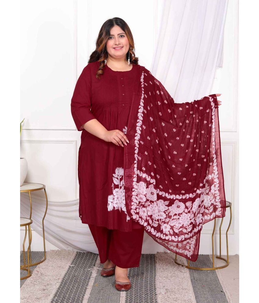     			miravan Cotton Printed Kurti With Palazzo Women's Stitched Salwar Suit - Wine ( Pack of 1 )