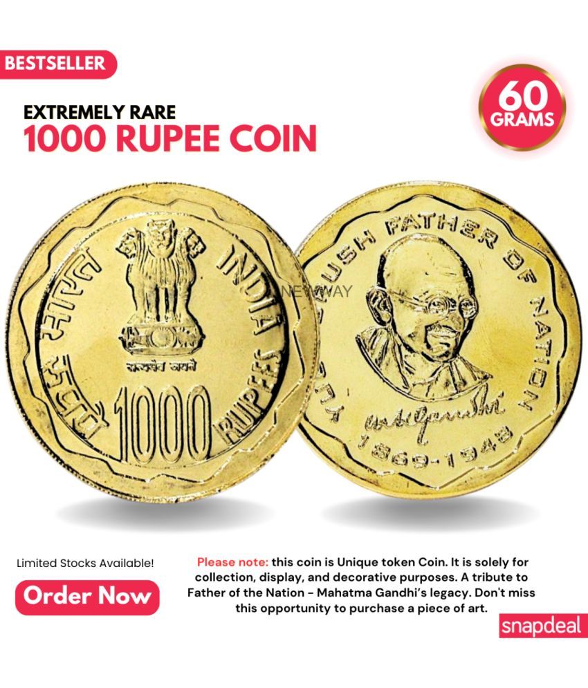     			60 Grams 1000 Rupees 1869-1948 Mahatma Gandhi - Yug Purush Father of the Nation Rare Gold-plated Heavy Coin