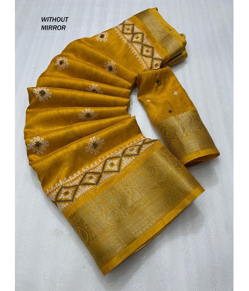     			Bhuwal Fashion Pack of 1 Cotton Printed Saree With Blouse Piece ( Yellow )