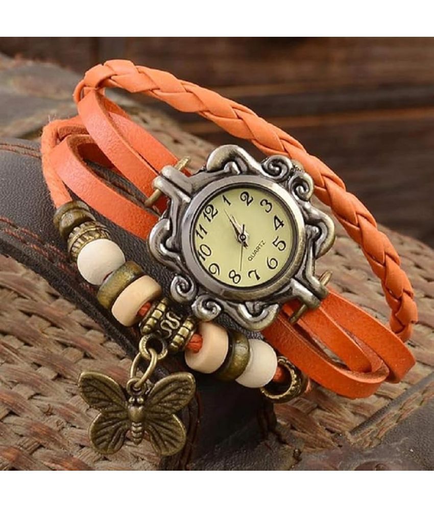     			DECLASSE Orange Leather Analog Womens Watch