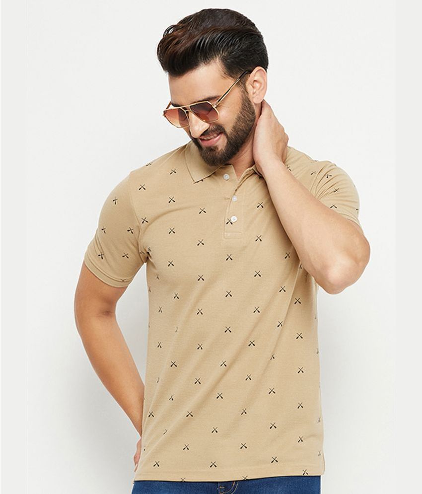     			DENNIN Pack of 1 Cotton Blend Regular Fit Printed Half Sleeves Men's Polo T Shirt ( Beige )