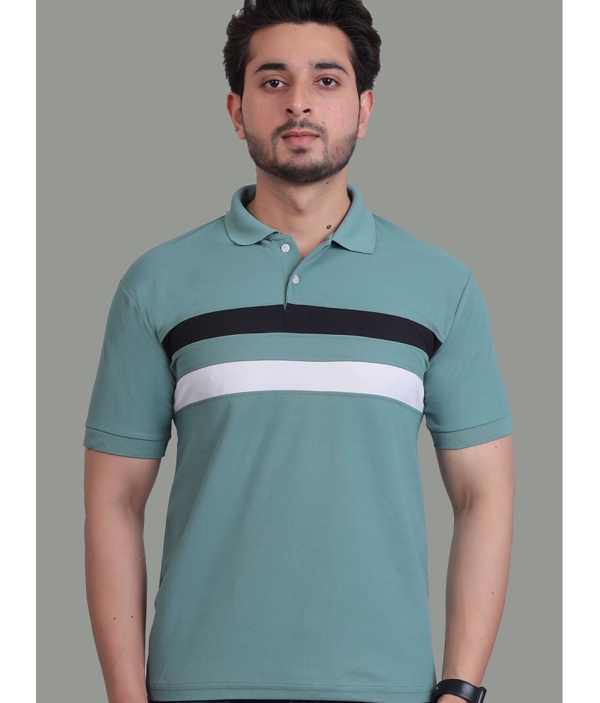     			DENNIN Pack of 1 Cotton Blend Regular Fit Colorblock Half Sleeves Men's Polo T Shirt ( Green )