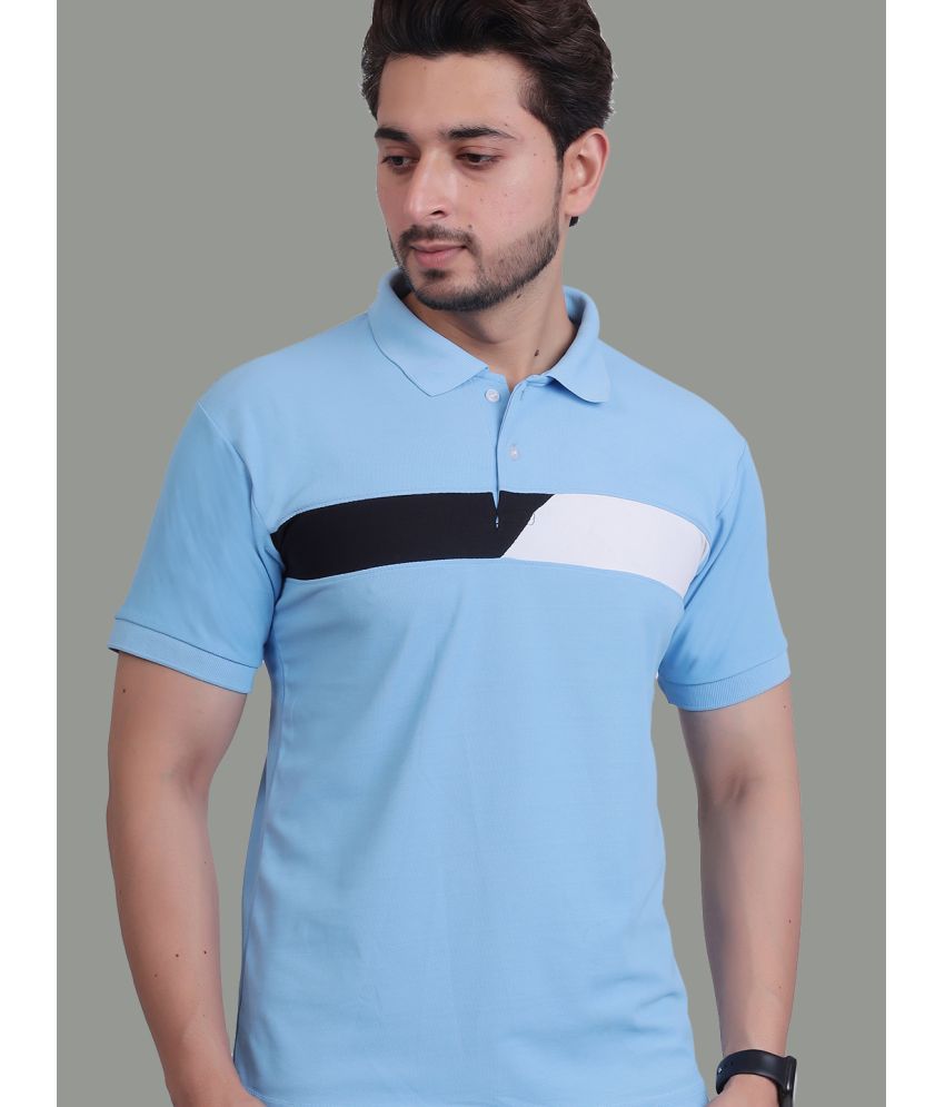     			DENNIN Pack of 1 Cotton Blend Regular Fit Colorblock Half Sleeves Men's Polo T Shirt ( Blue )