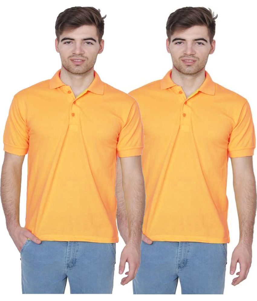     			FIRSTLIKE Pack of 2 Cotton Blend Regular Fit Solid Half Sleeves Men's Polo T Shirt ( Yellow )