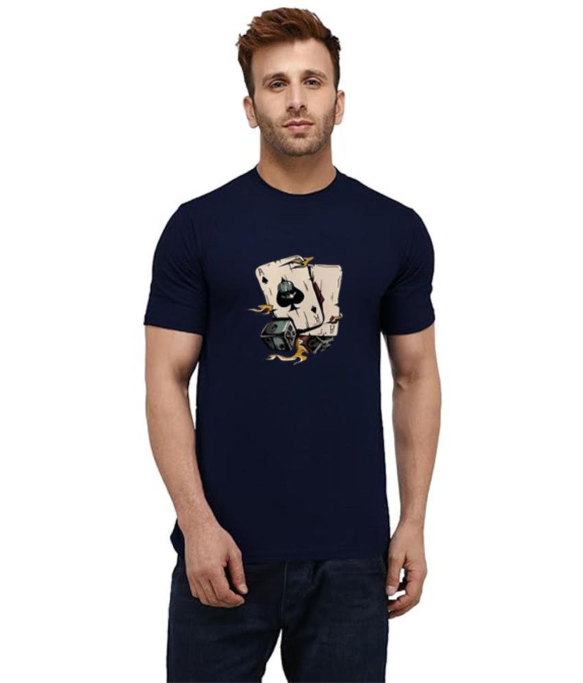     			Glito Cotton Blend Regular Fit Printed Half Sleeves Men's Round T-Shirt - Navy Blue ( Pack of 1 )