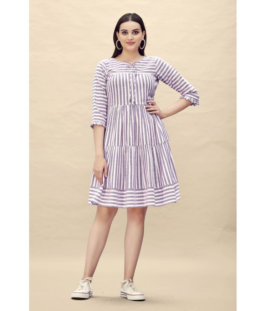     			Glomee Cotton Striped Knee Length Women's Fit & Flare Dress - Purple ( Pack of 1 )