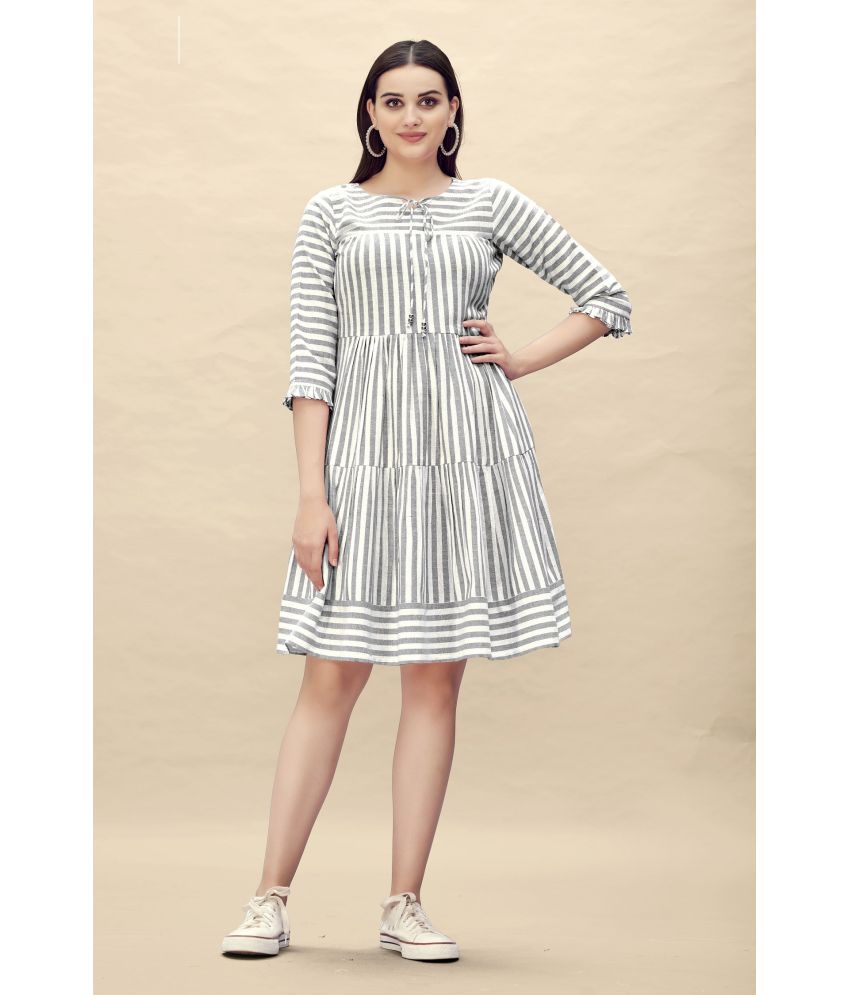     			Glomee Cotton Striped Knee Length Women's Fit & Flare Dress - Light Grey ( Pack of 1 )