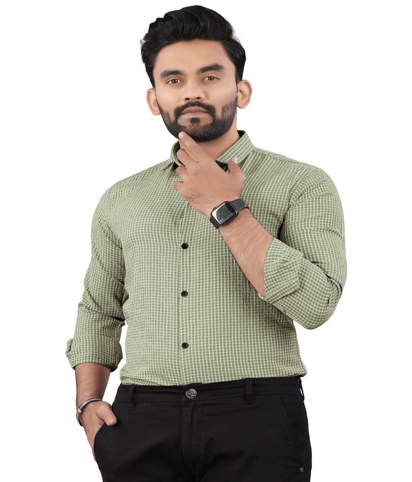     			JEEVAAN - THE PERFECT FASHION Cotton Blend Regular Fit Checks Full Sleeves Men's Casual Shirt - Green ( Pack of 1 )