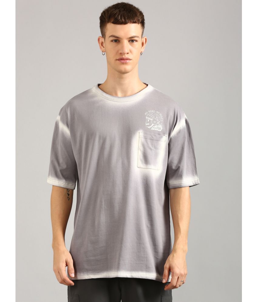     			Joven 100% Cotton Oversized Fit Printed Half Sleeves Men's Round T-Shirt - Grey ( Pack of 1 )