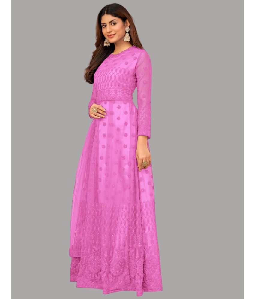     			Lady Shopi Pink Flared Net Women's Semi Stitched Ethnic Gown ( Pack of 1 )