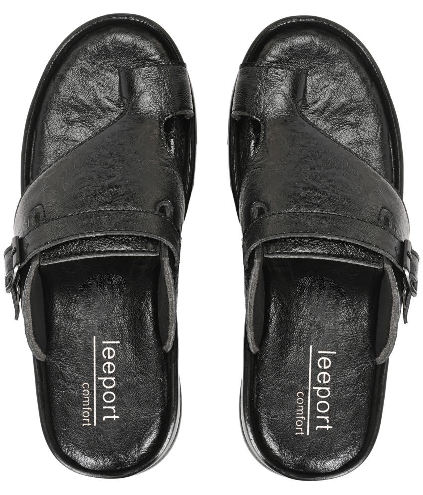     			Leeport Black Men's Leather Slipper