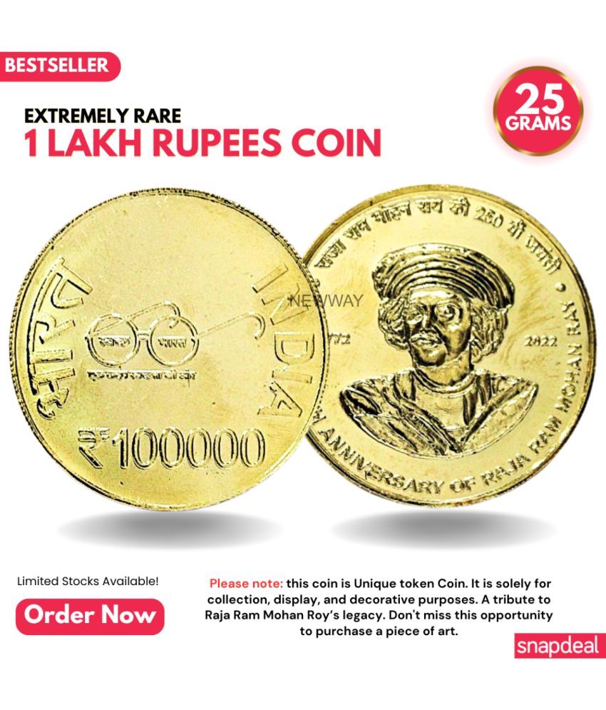     			Most Demanded 1 Lakh Rupees, Raja Ram Mohan Roy Rare Gold-plated Heavy 25 Grams Coin