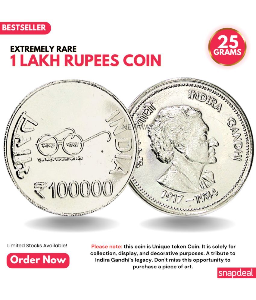     			Most Demanded 1 Lakh Rupees, Indira Gandhi Rare Silver-plated Heavy 25 Grams Coin