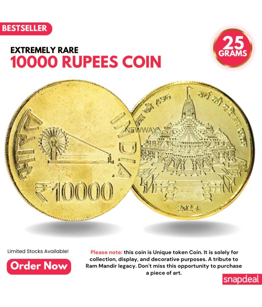     			Most Demanded 10000 Rupees, Ram Mandir Rare Gold-plated Heavy 25 Grams Coin