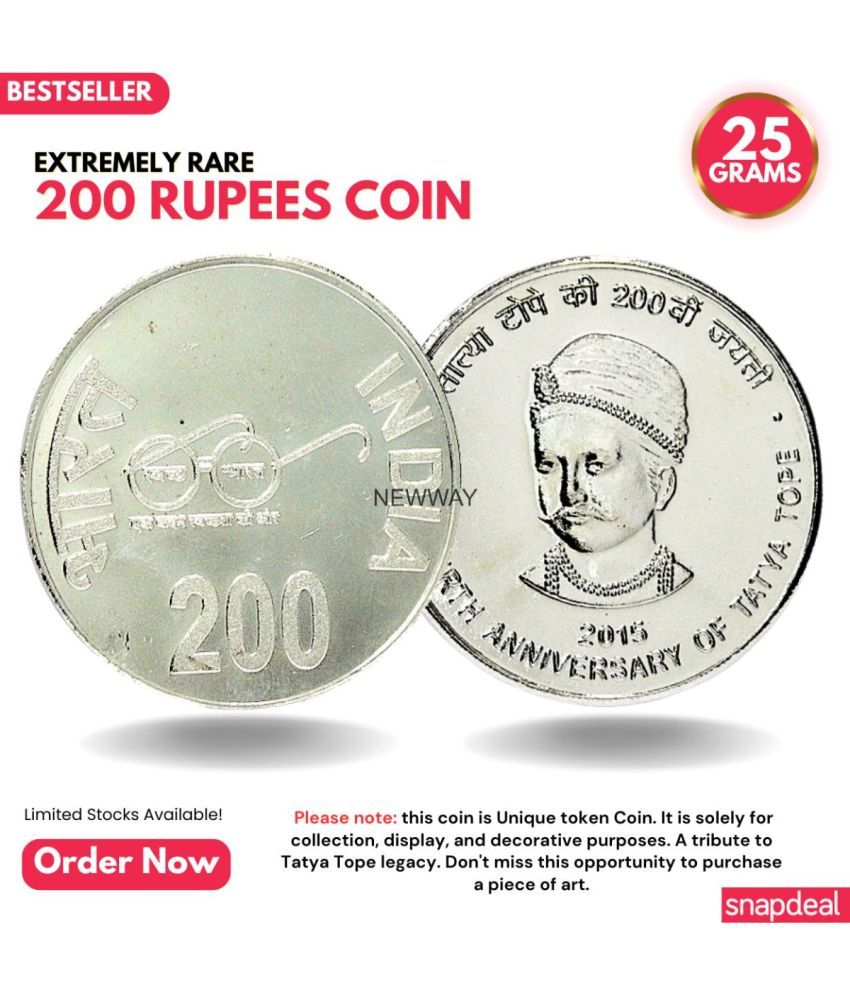     			Most Demanded 200 Rupees, Tatya Tope Rare Silver-plated Heavy Coin