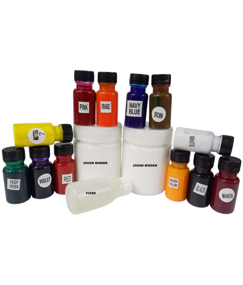     			Pigment Dyes (acryamine Dyes) Used for Block & Screen Printing, Multi Color Set of 12, 20 Ml Each Bottle with 2 Binder 250 ml & Fixer