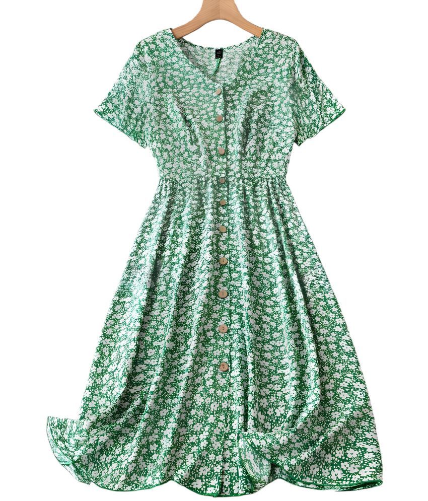     			gufrina Rayon Printed Knee Length Women's Fit & Flare Dress - Green ( Pack of 1 )