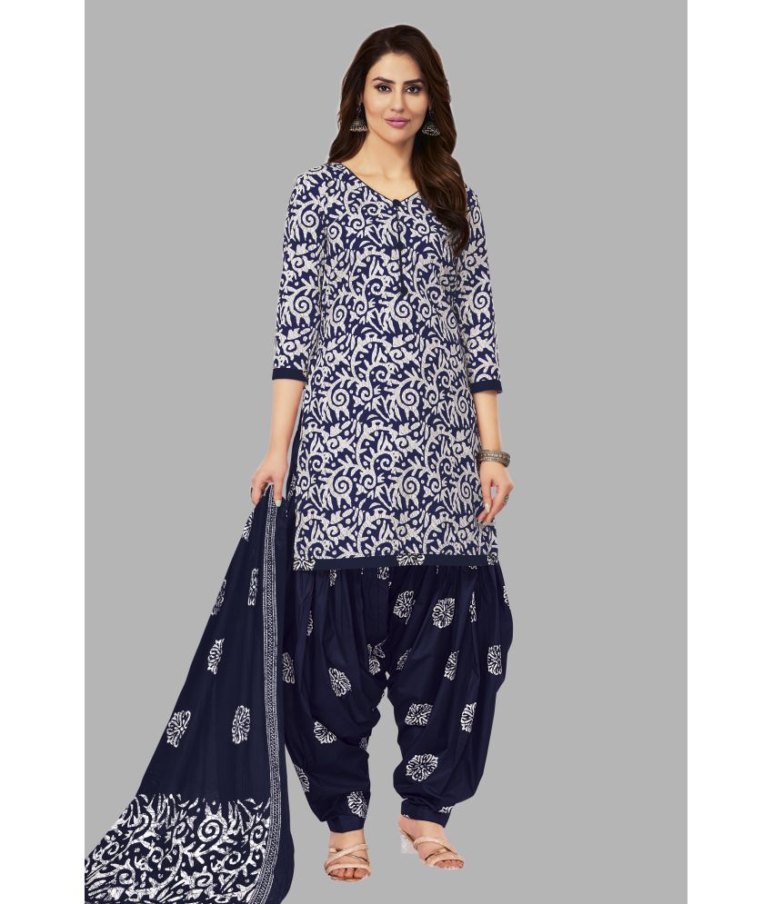     			shree jeenmata collection Unstitched Cotton Printed Dress Material - Blue,Multicolor ( Pack of 1 )