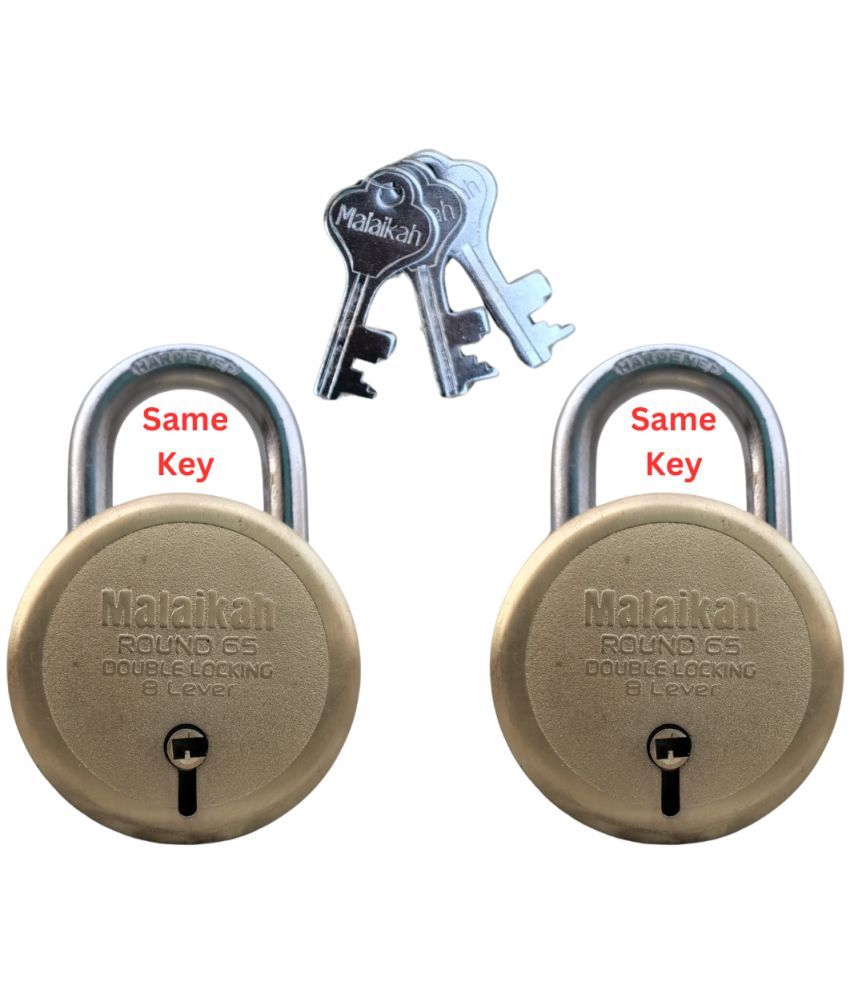     			2 Gold Round 65mm Common Key Padlock With 3 Common Key