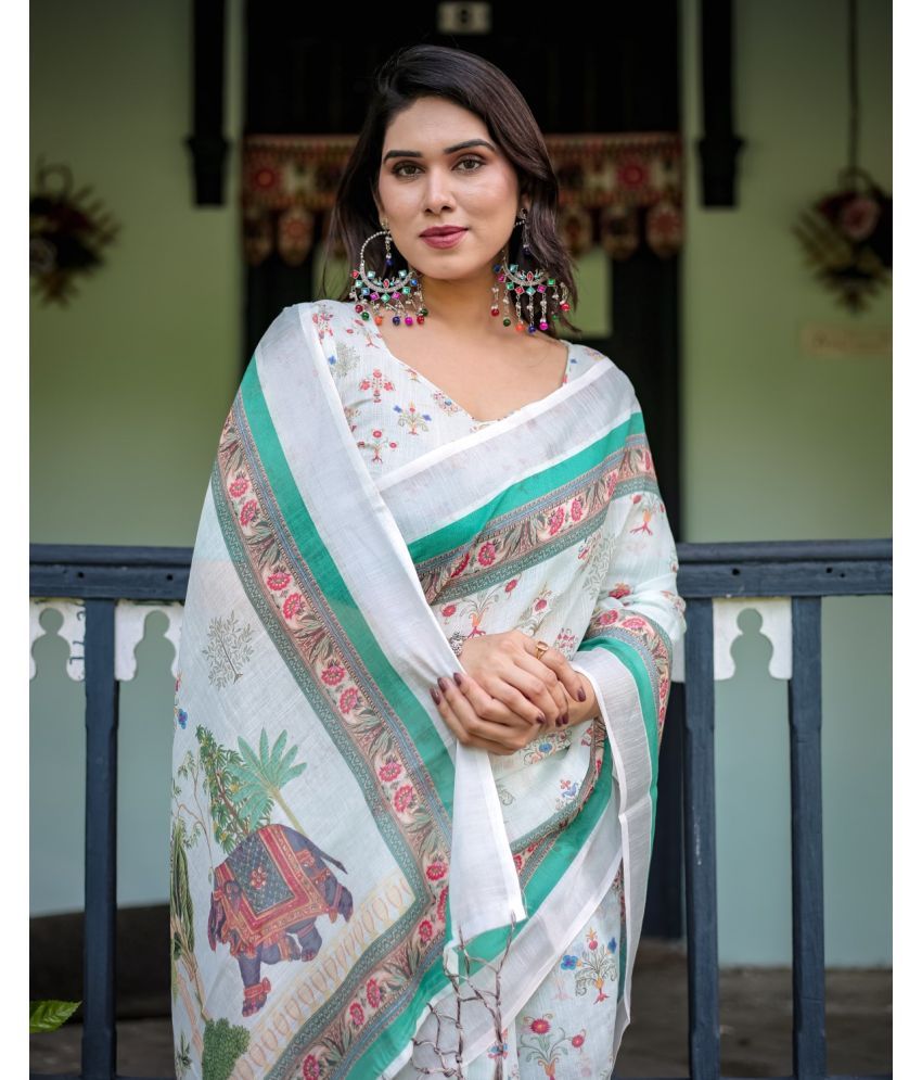     			AlmaariFashion Linen Printed Saree With Blouse Piece ( Multicolor , Pack of 1 )