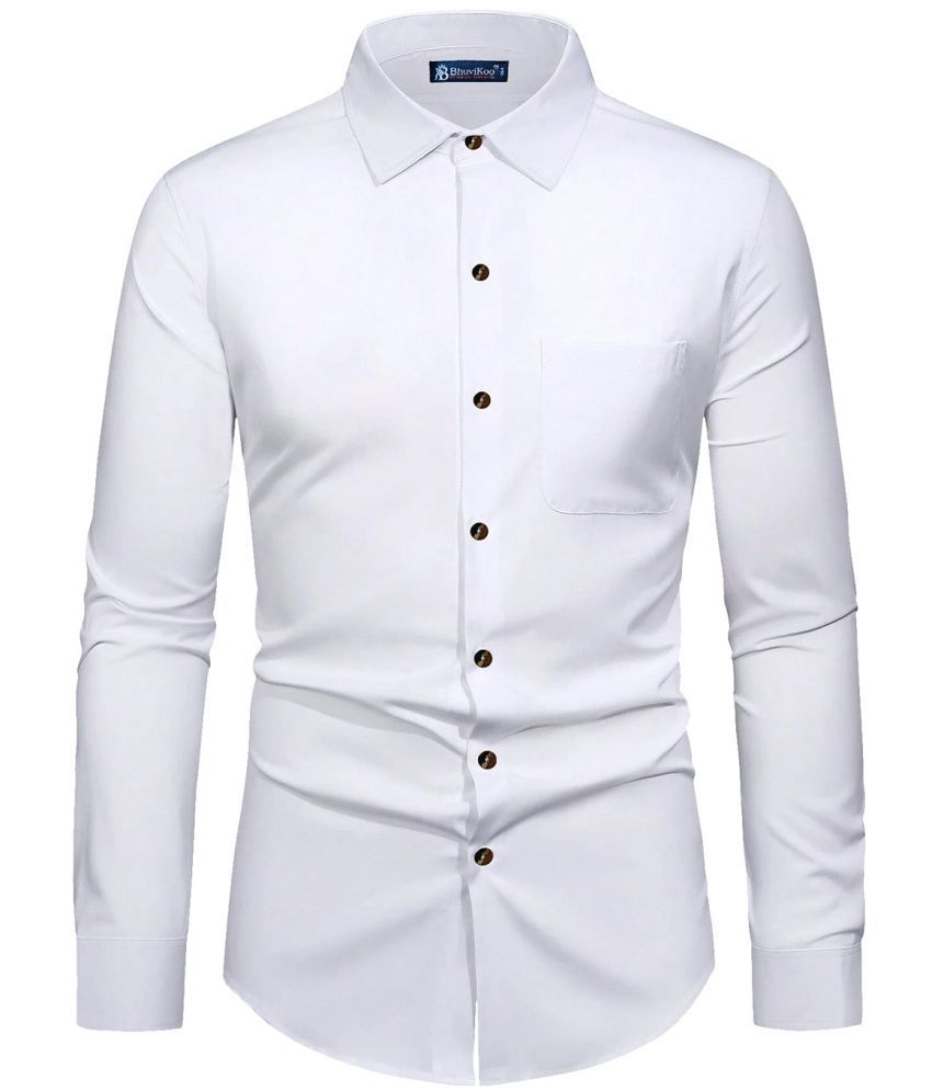     			BHUVIKOO 100% Cotton Slim Fit Solids Full Sleeves Men's Casual Shirt - White ( Pack of 1 )