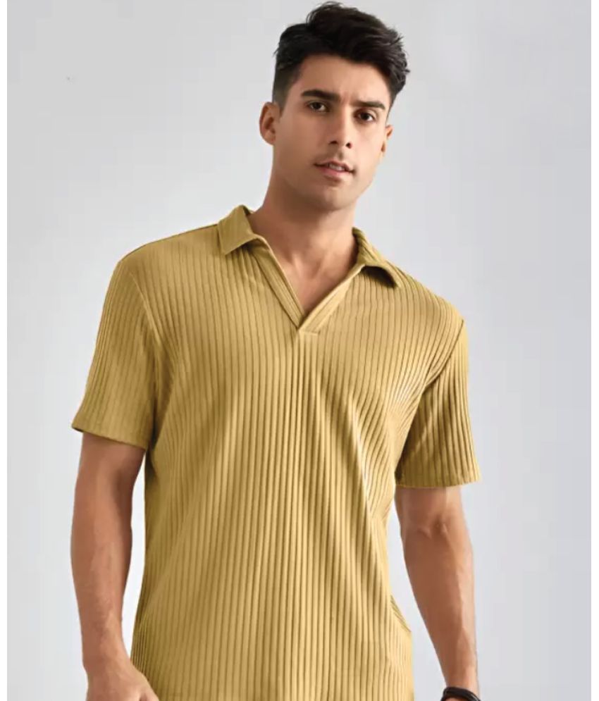     			Christy World Pack of 1 Polyester Regular Fit Striped Half Sleeves Men's Polo T Shirt ( Beige )