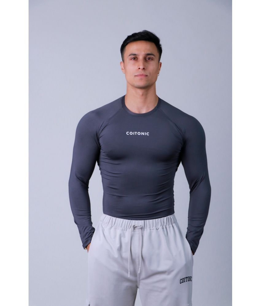     			Coitonic Grey Polyester Slim Fit Men's Compression T-Shirt ( Pack of 1 )