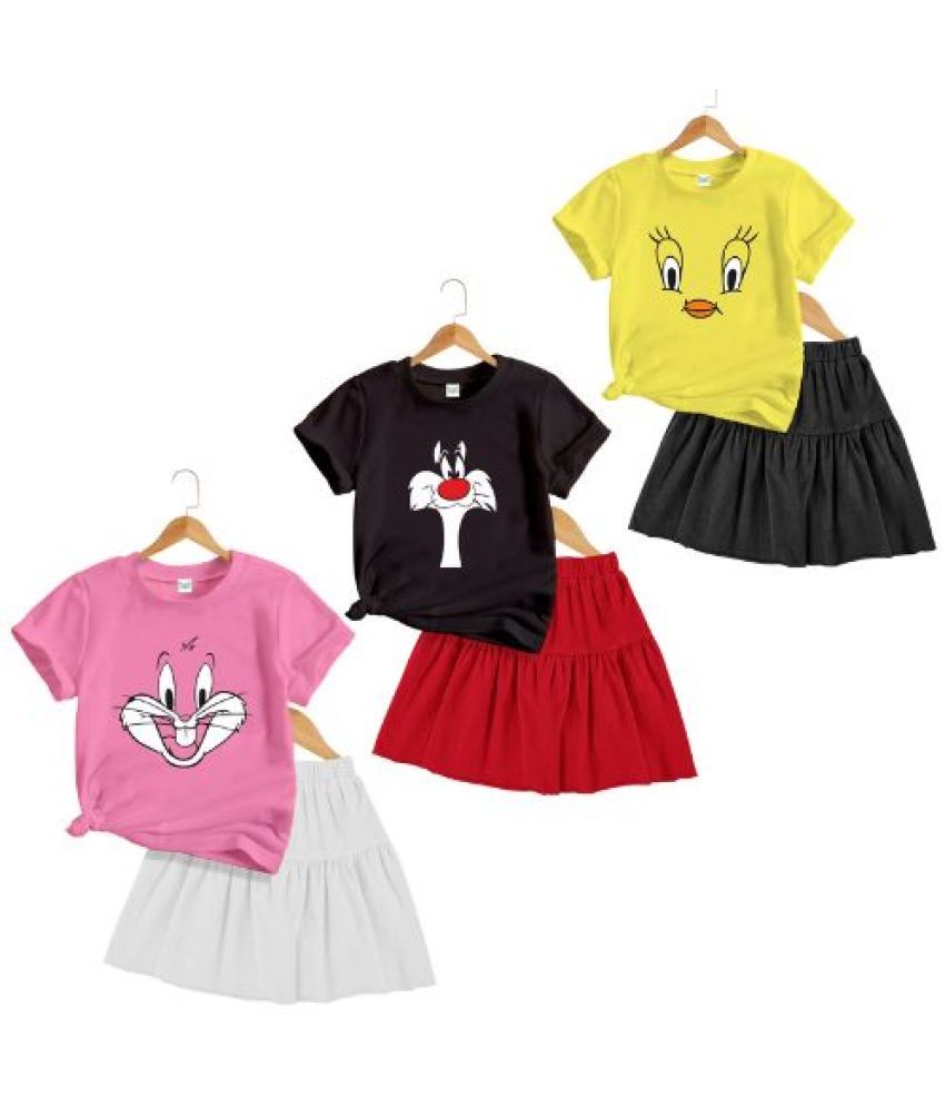     			Detees Pack of 3 Girls Cotton T-shirt & Skirts ( Multicolor 3 )