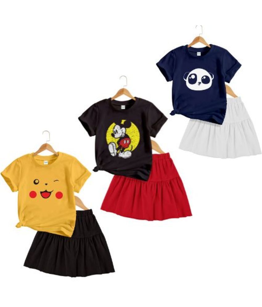     			Detees Pack of 3 Girls Cotton T-shirt & Skirts ( Multicolor 13 )