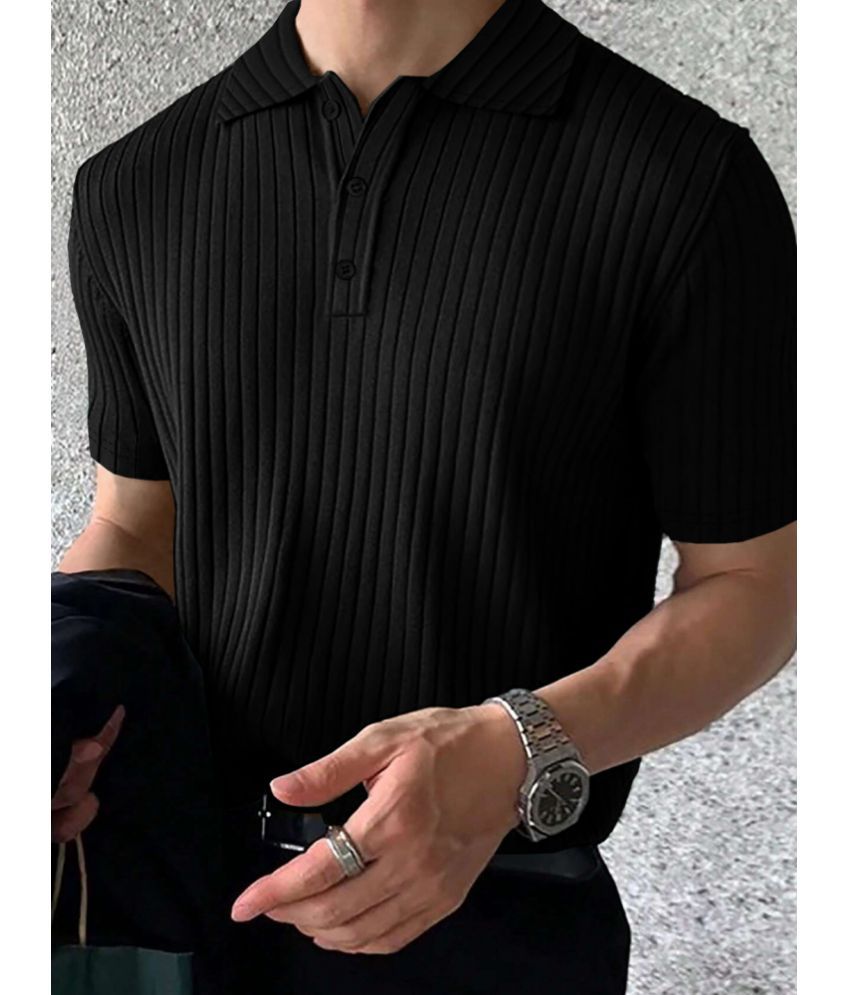     			Eyebogler Pack of 1 Cotton Blend Regular Fit Striped Half Sleeves Men's Polo T Shirt ( Black )