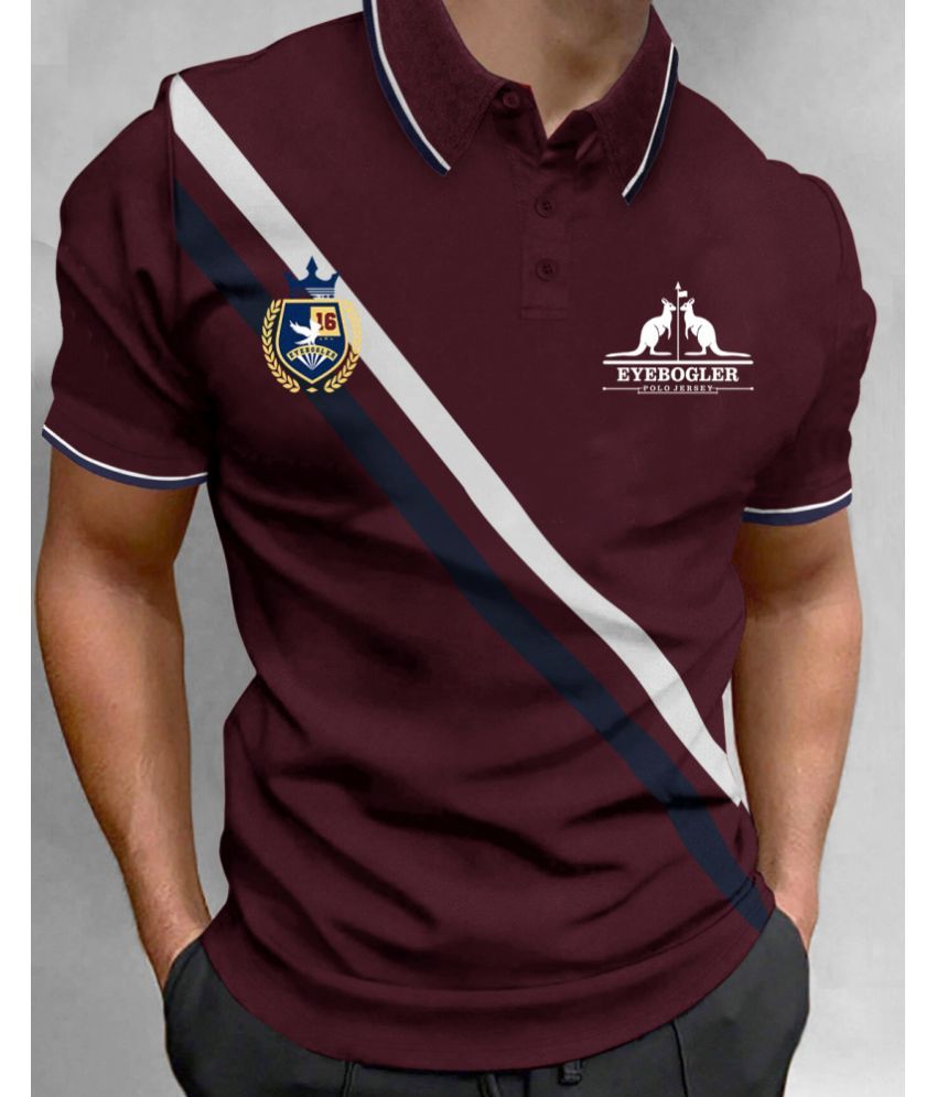     			Eyebogler Pack of 1 Cotton Blend Regular Fit Striped Half Sleeves Men's Polo T Shirt ( Maroon )