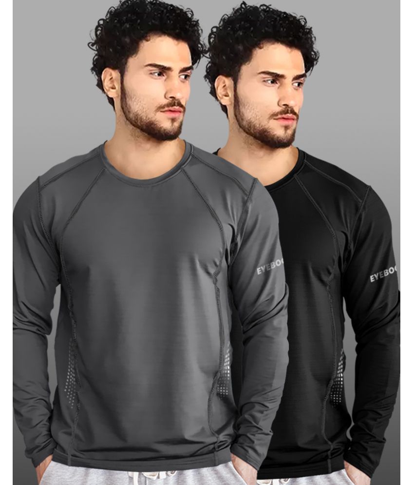     			Eyebogler Polyester Regular Fit Printed Full Sleeves Men's Round T-Shirt - Black ( Pack of 2 )