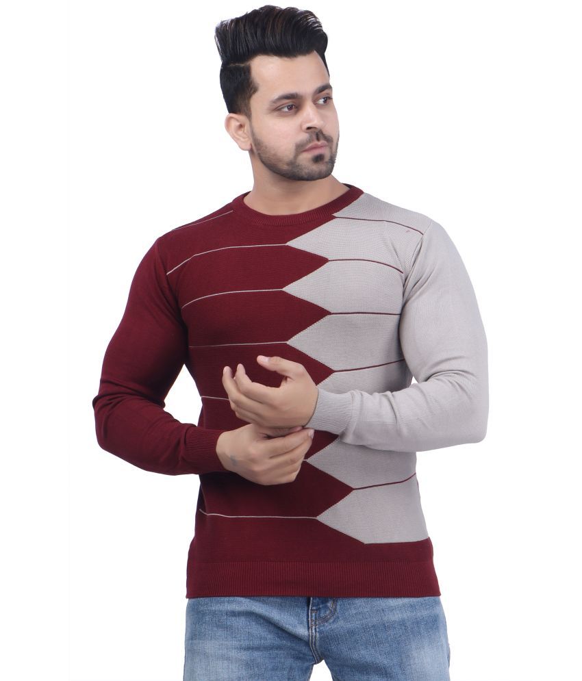     			FEVERFEW Cotton Round Neck Men's Full Sleeves Pullover Sweater - Maroon ( Pack of 1 )