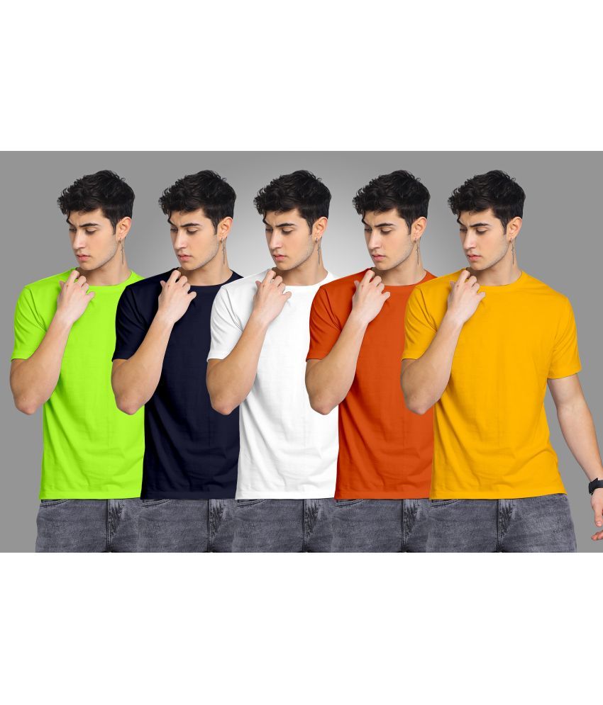     			FTX Polyester Regular Fit Solid Half Sleeves Men's Round T-Shirt - Yellow ( Pack of 5 )