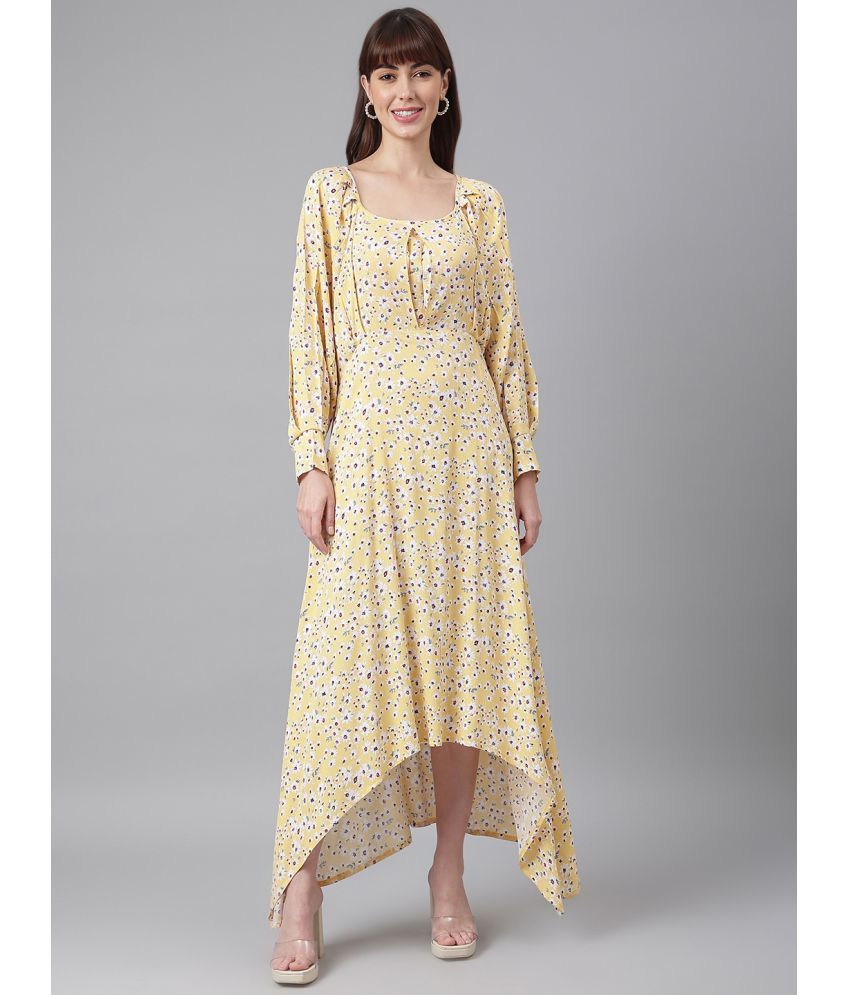     			Flamboyant Rayon Printed Full Length Women's Asymmetric Dress - Yellow ( Pack of 1 )