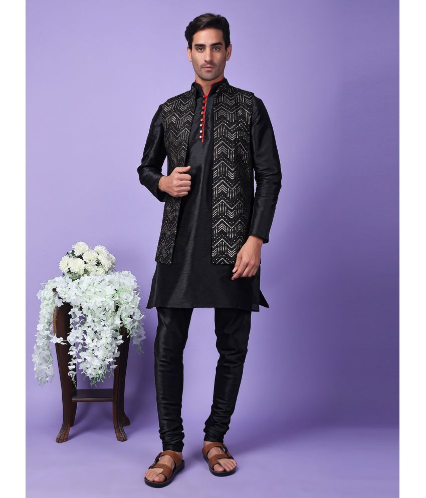     			Hangup Black Silk Regular Fit Men's Kurta Pyjama Set ( Pack of 1 )