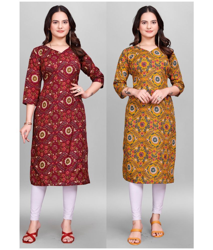     			KALAVRITTA Pack of 2 Cotton Blend Printed Straight Women's Kurti - ( Multicolor1 )