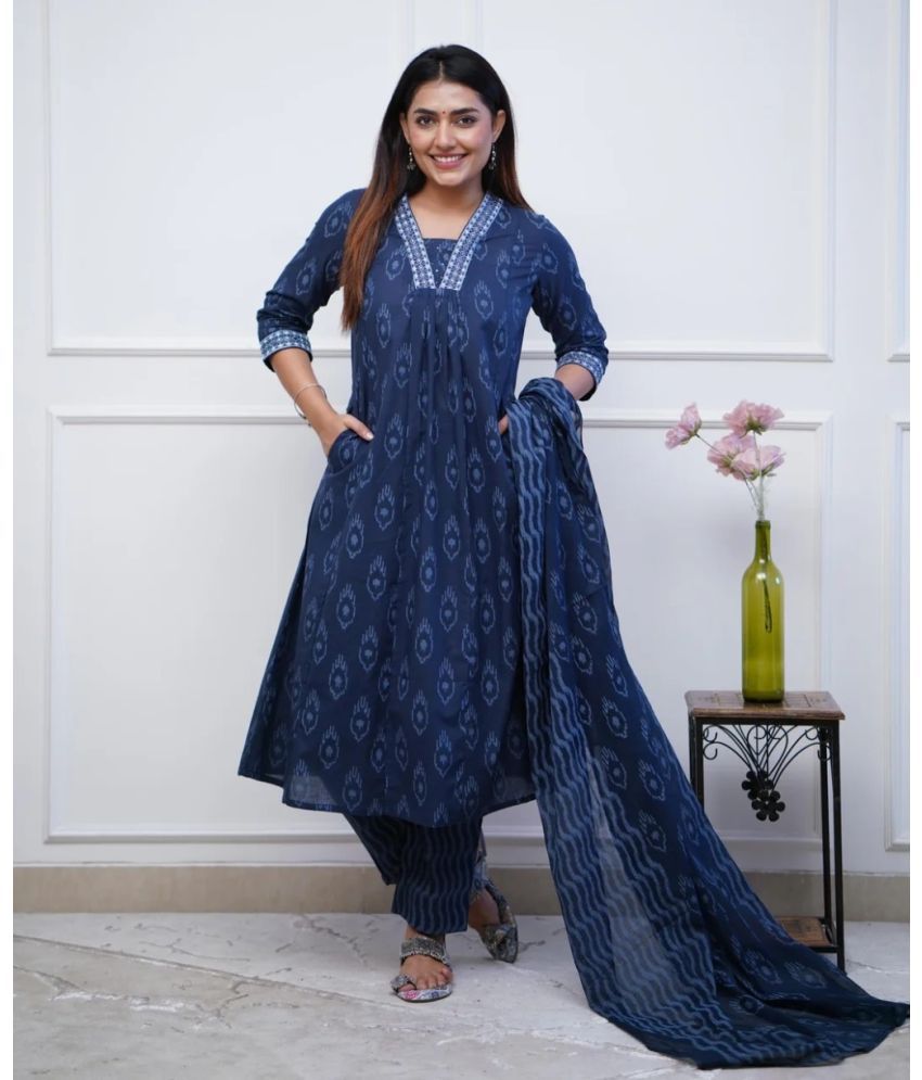     			NERMOSA Viscose Printed Kurti With Pants Women's Stitched Salwar Suit - Blue ( Pack of 1 )