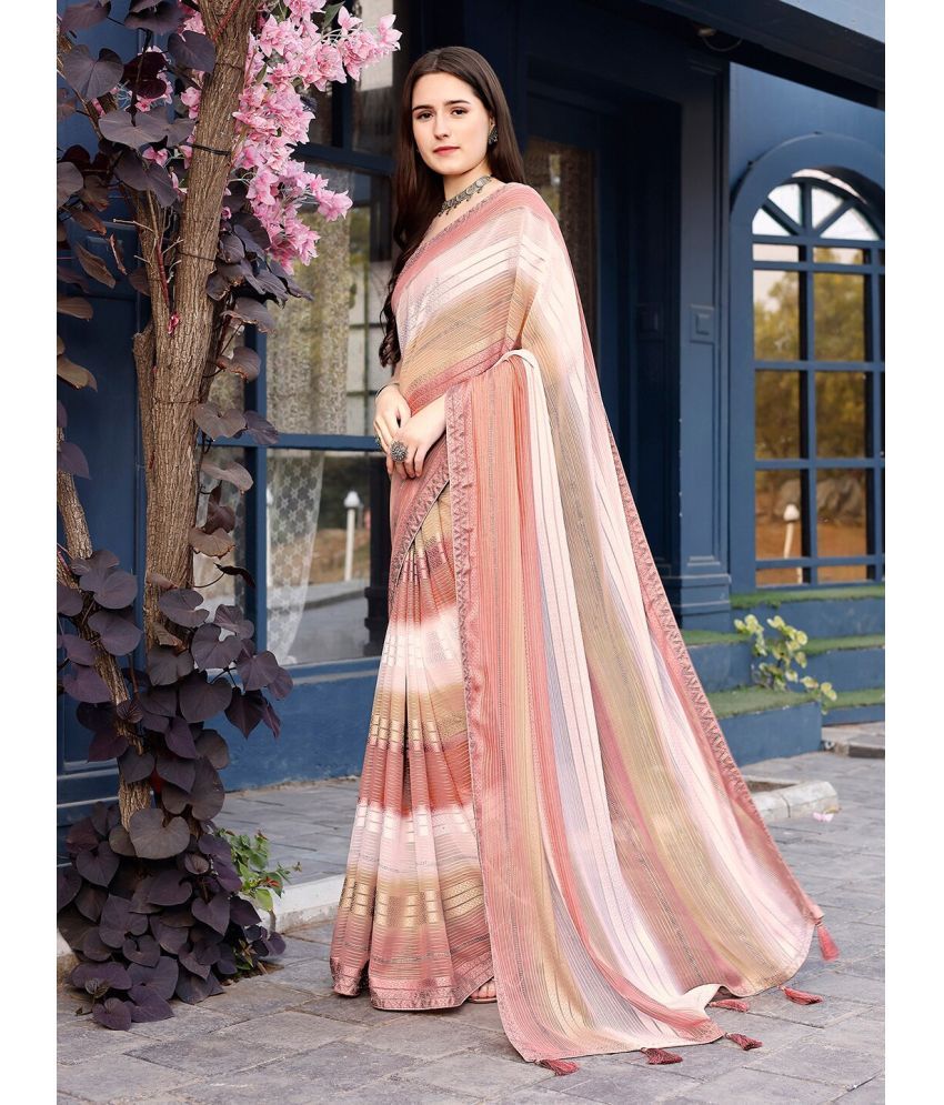     			Sanwariya Silk Chiffon Striped Saree With Blouse Piece ( Peach , Pack of 1 )