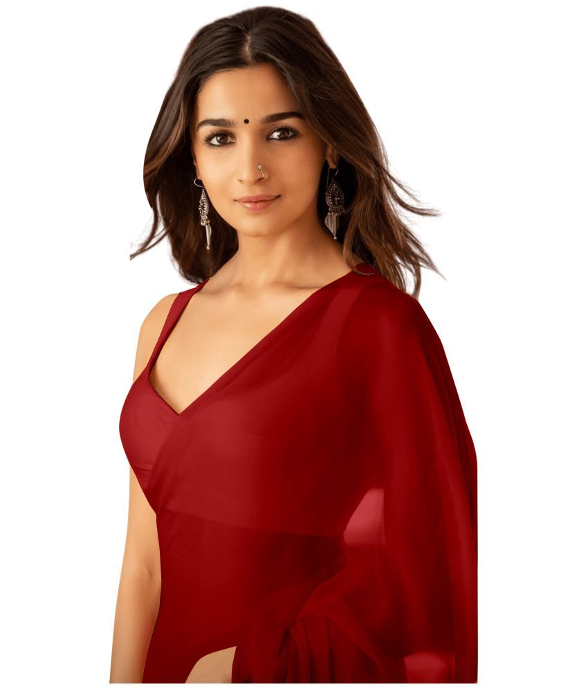     			Sidhidata Georgette Solid Saree Without Blouse Piece ( Red , Pack of 1 )