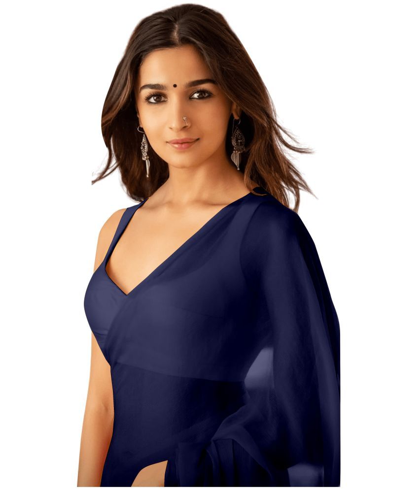     			Sidhidata Georgette Solid Saree Without Blouse Piece ( Navy Blue , Pack of 1 )